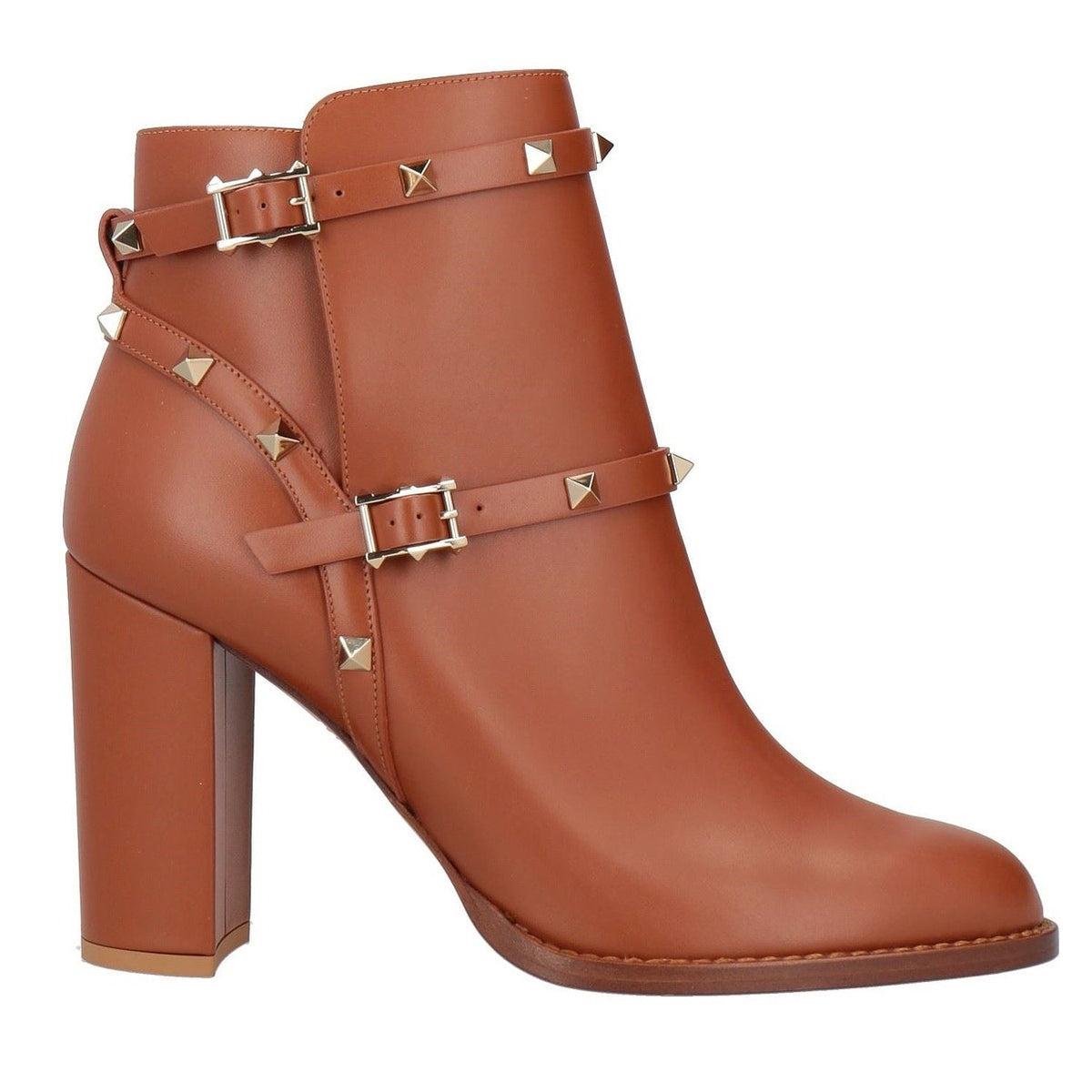 Valentino Garavani Rockstud Brown Ankle Boots in Calfskin 35