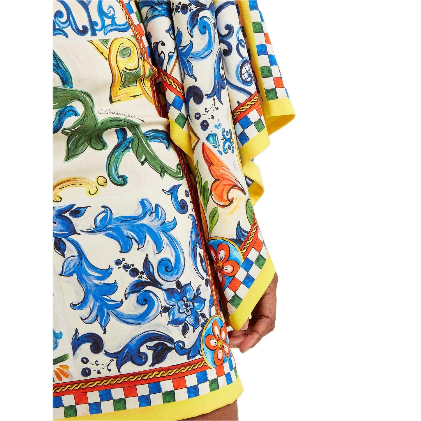 NWT Dolce & Gabbana White Yellow Majolica print Silk Charmeuse Dress IT 40 S