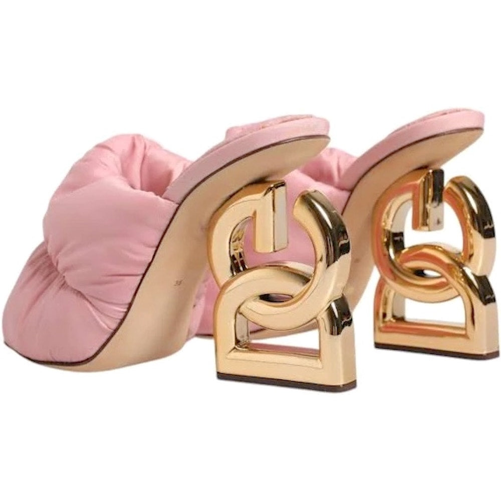 Dolce & Gabbana Quilted Interlocking Dg Heel Piumino Slide Sandal Pink
