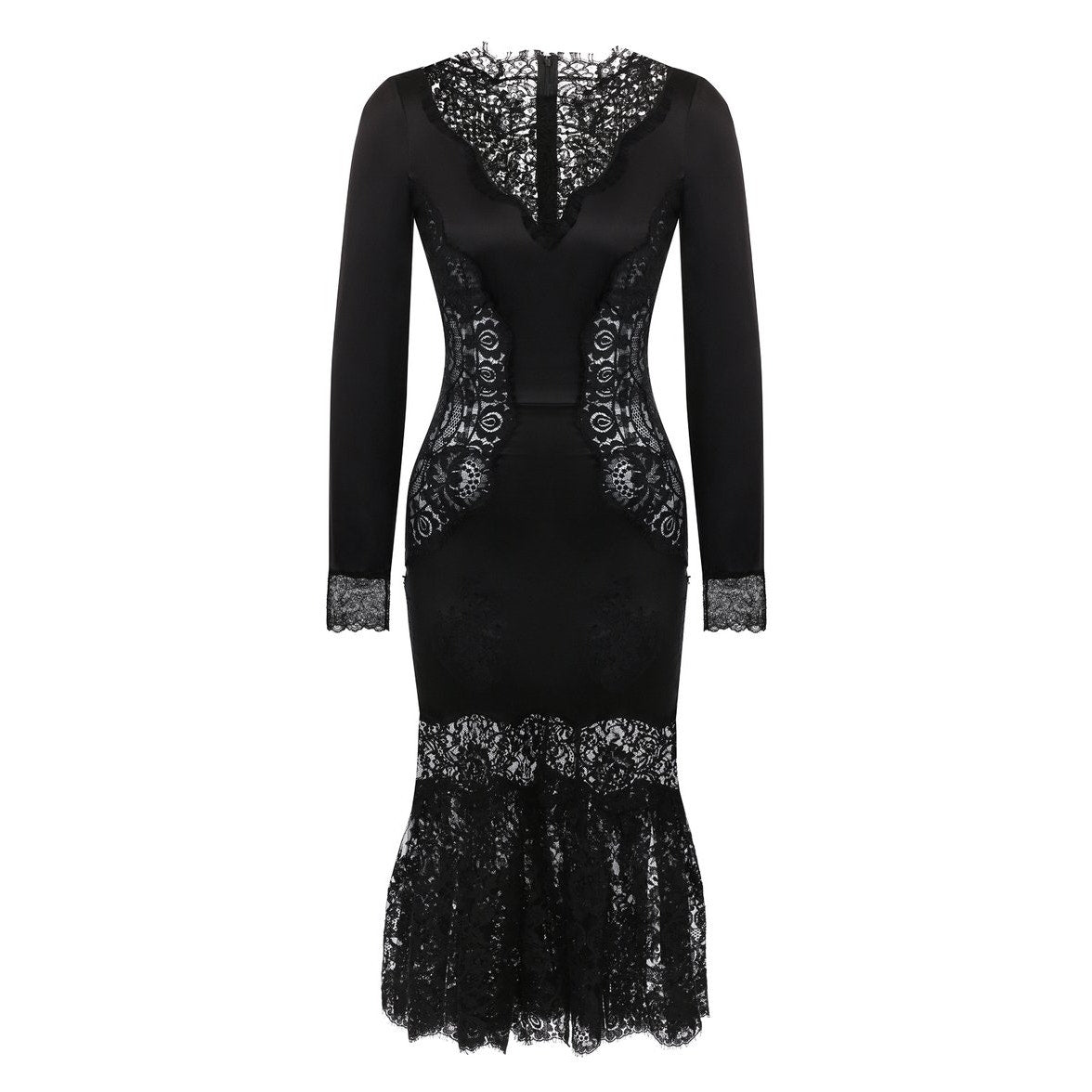 NWT Dolce & Gabbana Chantilly Lace Silk Satin Midi Dress Black IT 40 US S