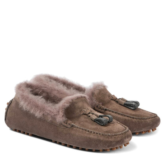 Brunello Cucinelli Monili-embellished Shearling Loafers Dark Brown