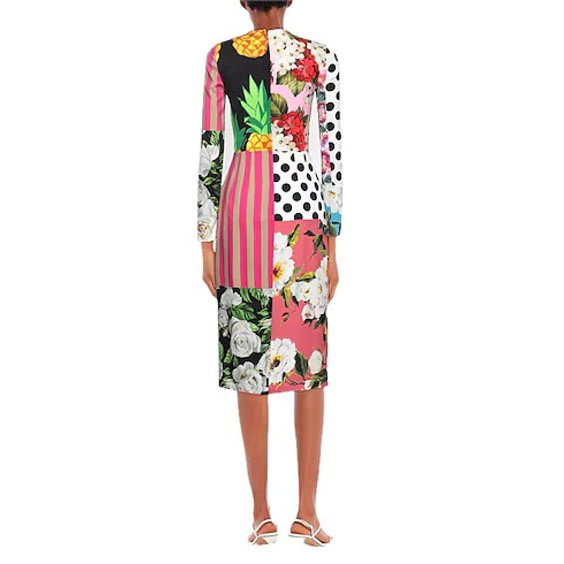 NWT Dolce & Gabbana Runway Multicolor Patchwork Long Sleeve Midi Dress IT 40 S