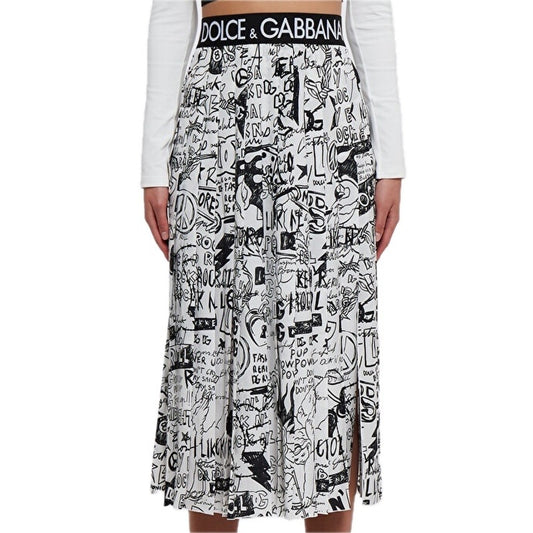 NWT Dolce & Gabbana White Graffiti Print Pleated Skirt IT 36 US XXS