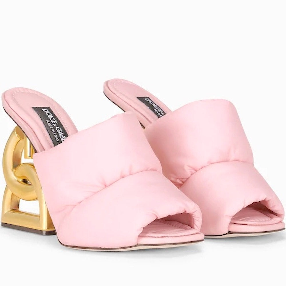 Dolce & Gabbana Quilted Interlocking Dg Heel Piumino Slide Sandal Pink
