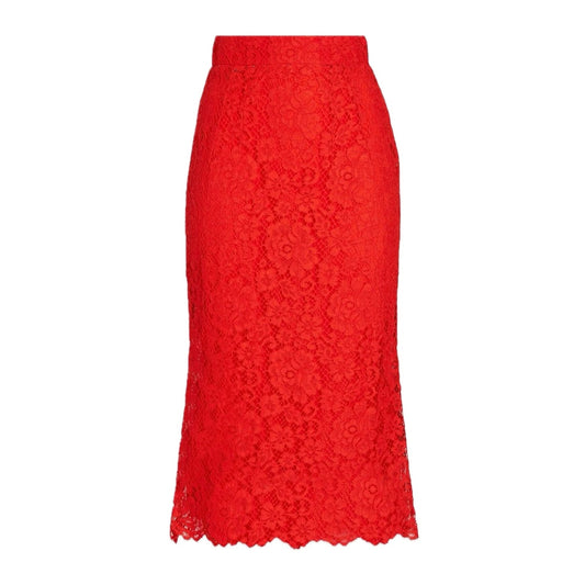 NWT Dolce & Gabbana Red corded Lace Midi Skirt IT 38 US XS