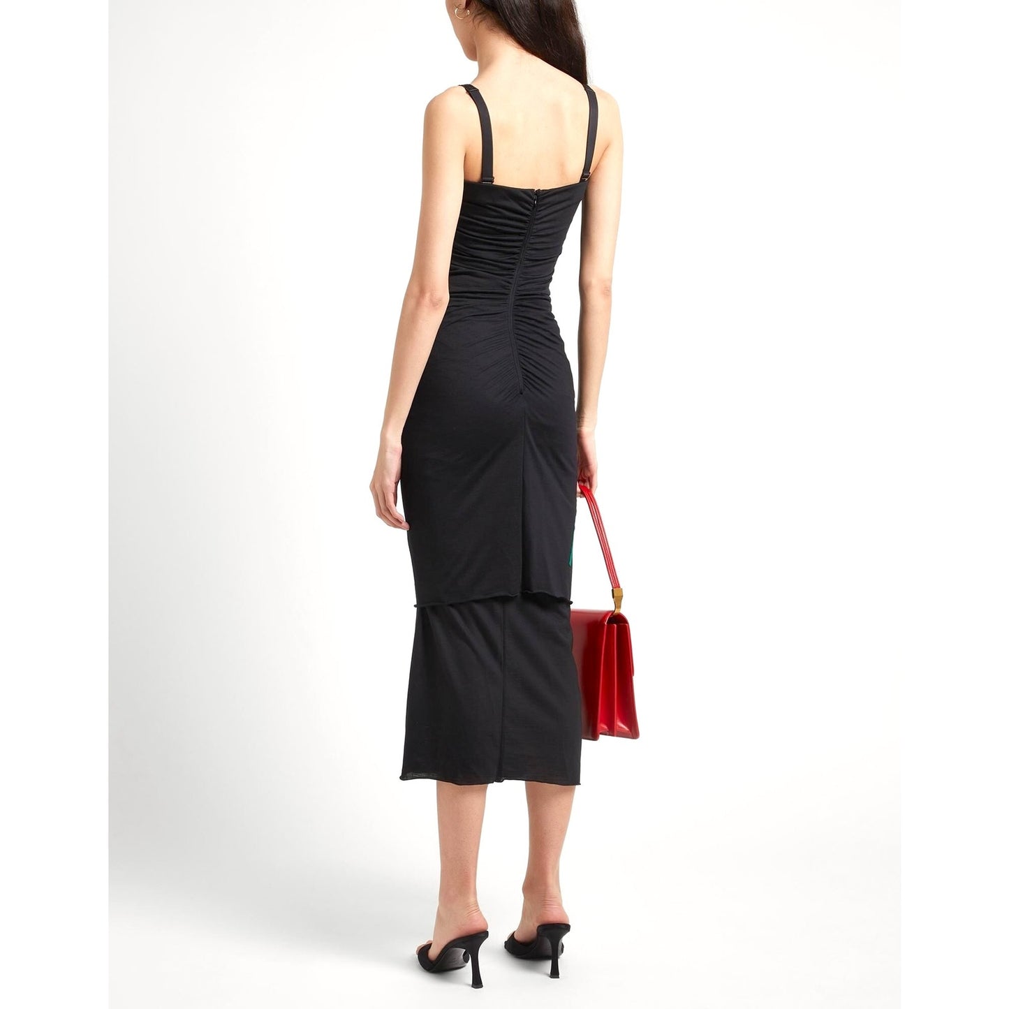 DOLCE & GABBANA Black Runway Rose Applique Fitted Long Dress Red S 40