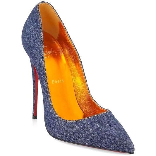 Christian Louboutin So Kate 120 leather pointed toe pumps Blue Denim Gold