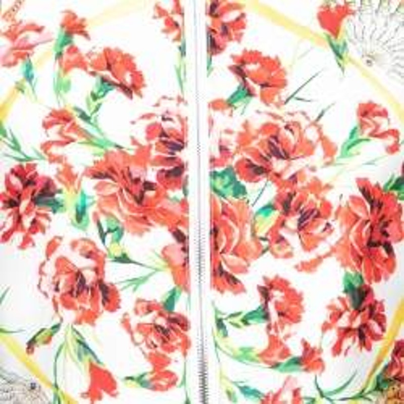 NWT Dolce & Gabbana Cream Red Printed Silk Bomber Jacket Multi IT 38 US XS