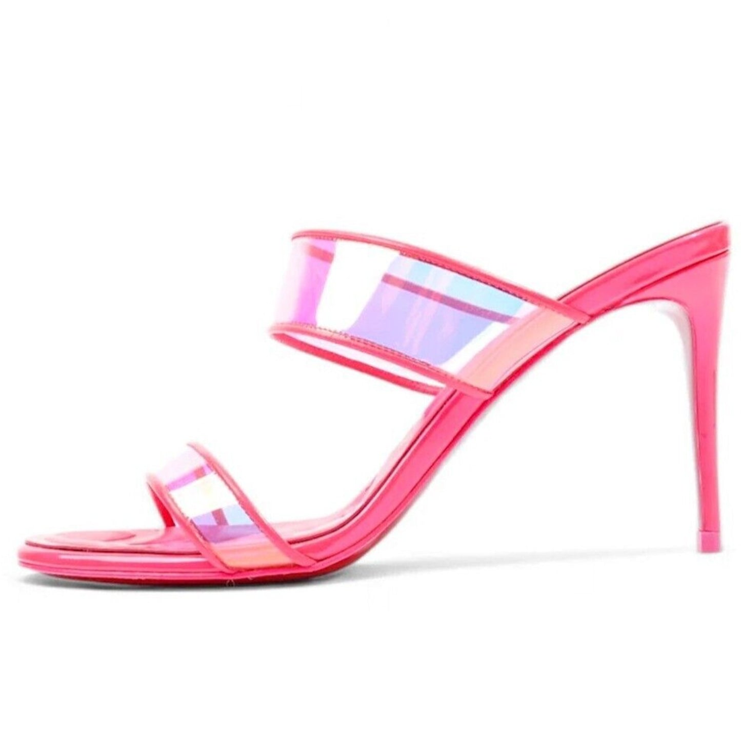 Christian Louboutin Just Loubi 85 Mules Leather PVC Neon Pink 38.5
