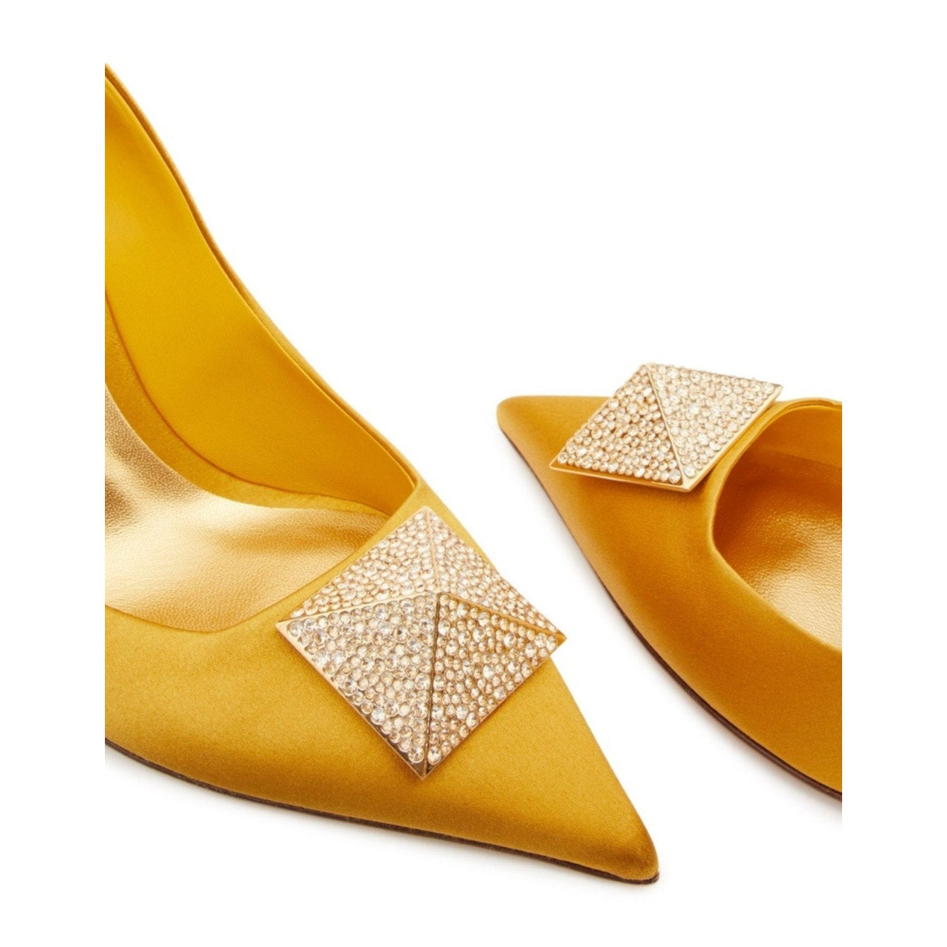 Valentino Garavani Yellow Crystal One Stud Pointed-toe Satin Pumps 39.5