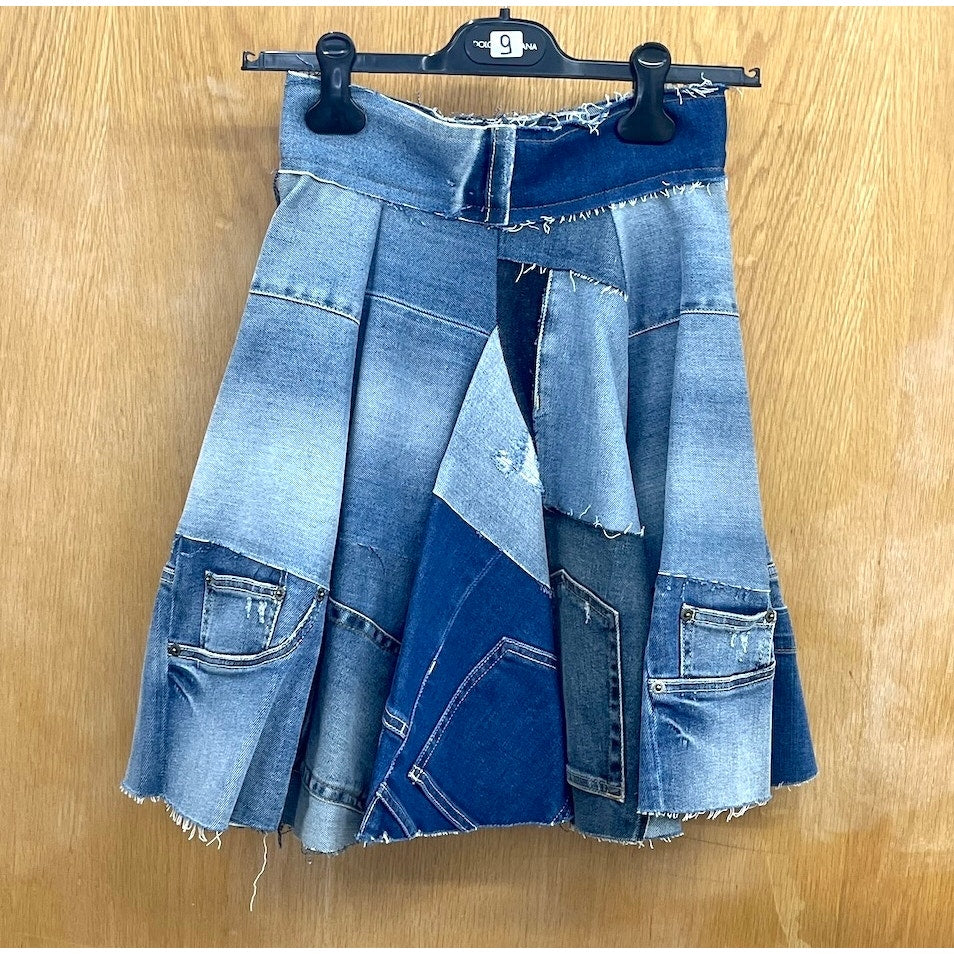 NWT DOLCE & GABBANA Blue Denim Patchwork Skirt IT 38 US S