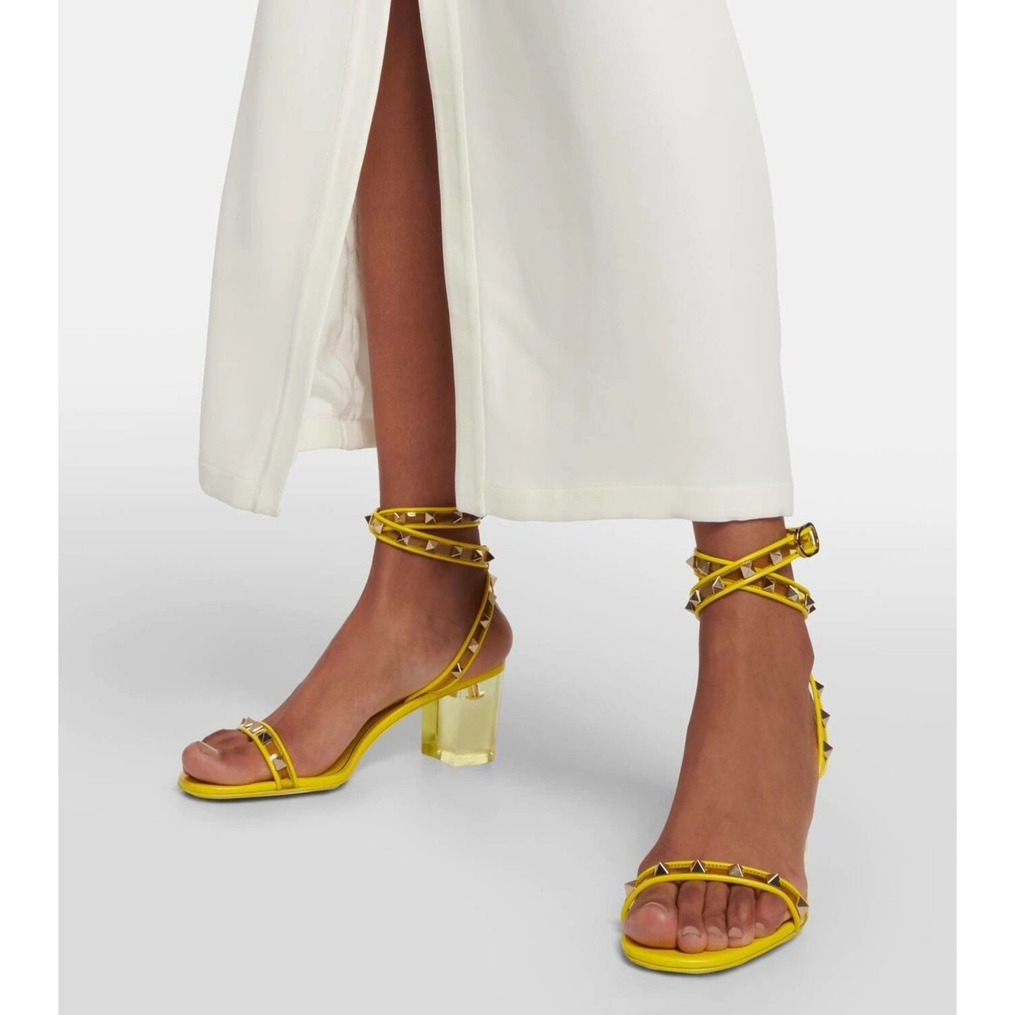 Valentino Garavani Yellow Rockstud PVC Leather Sandals