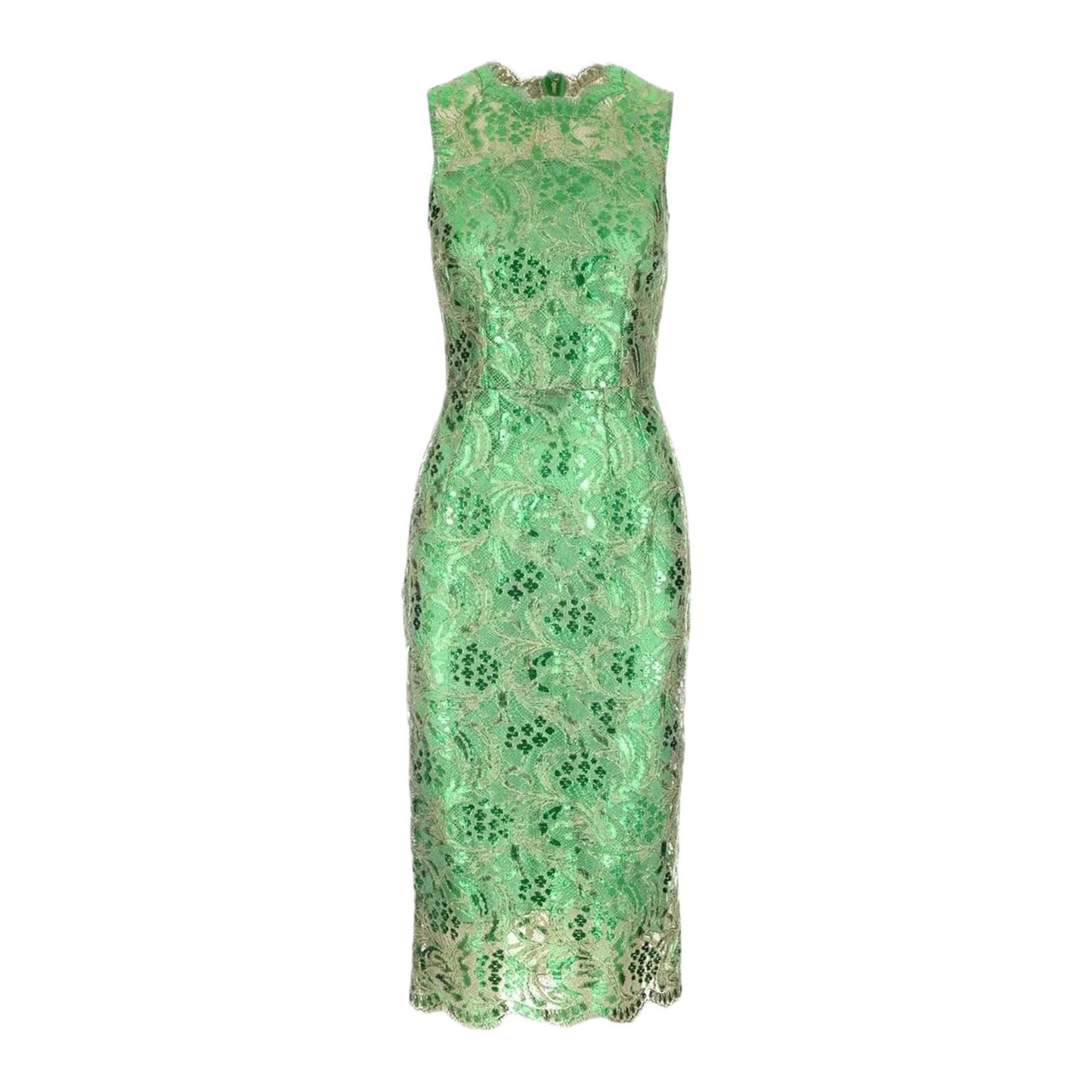 Dolce & Gabbana Semi Sheer Metallic Coated Corded lace Sleeveless Midi Dress 40 S
