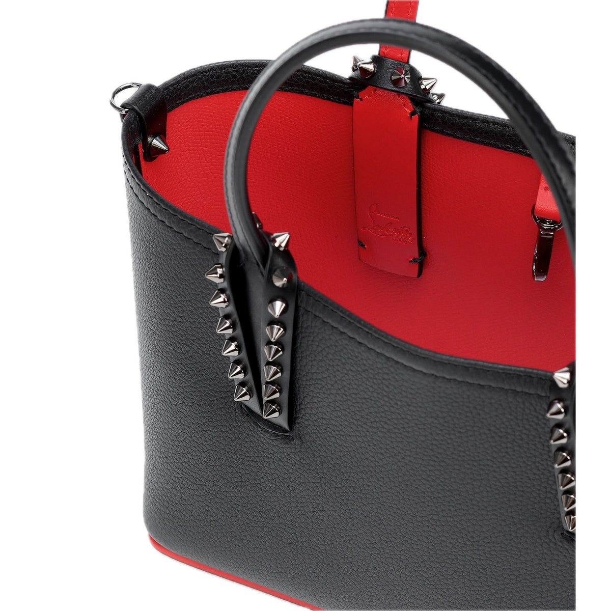 Christian Louboutin Cabata Mini Calf leather spikes Tote Bag Black Red