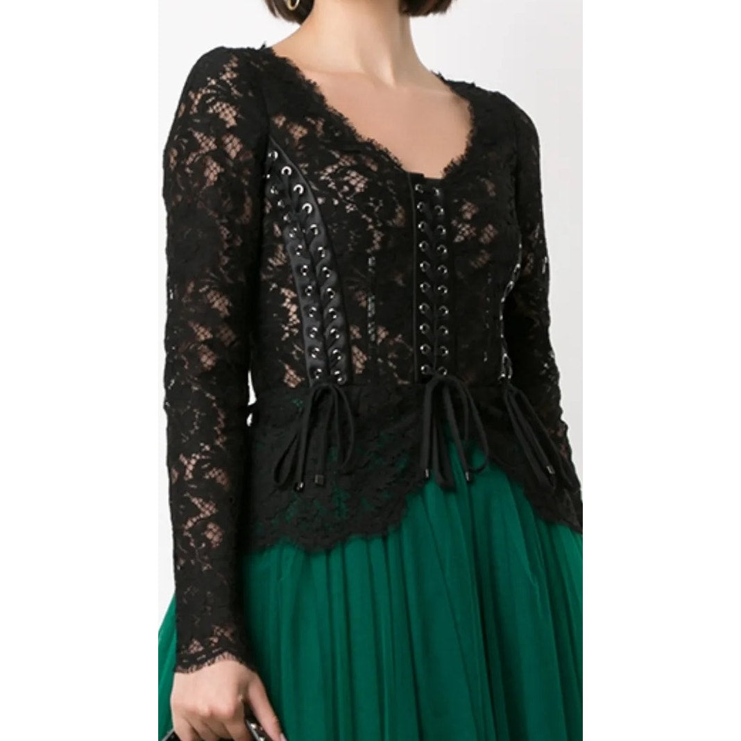 NWT Dolce & Gabbana Black Lace Long Sleeve Top Blouse IT 40 S