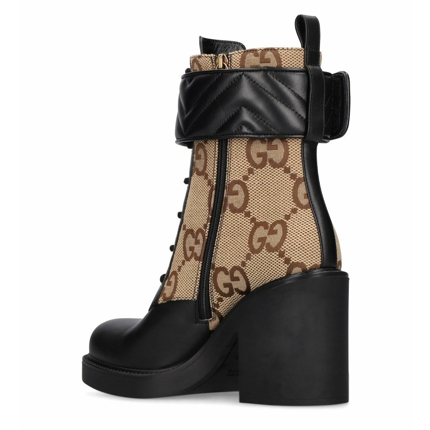 Gucci Beige & Black GG Marmont Combat Ankle Boots  Leather Canvas