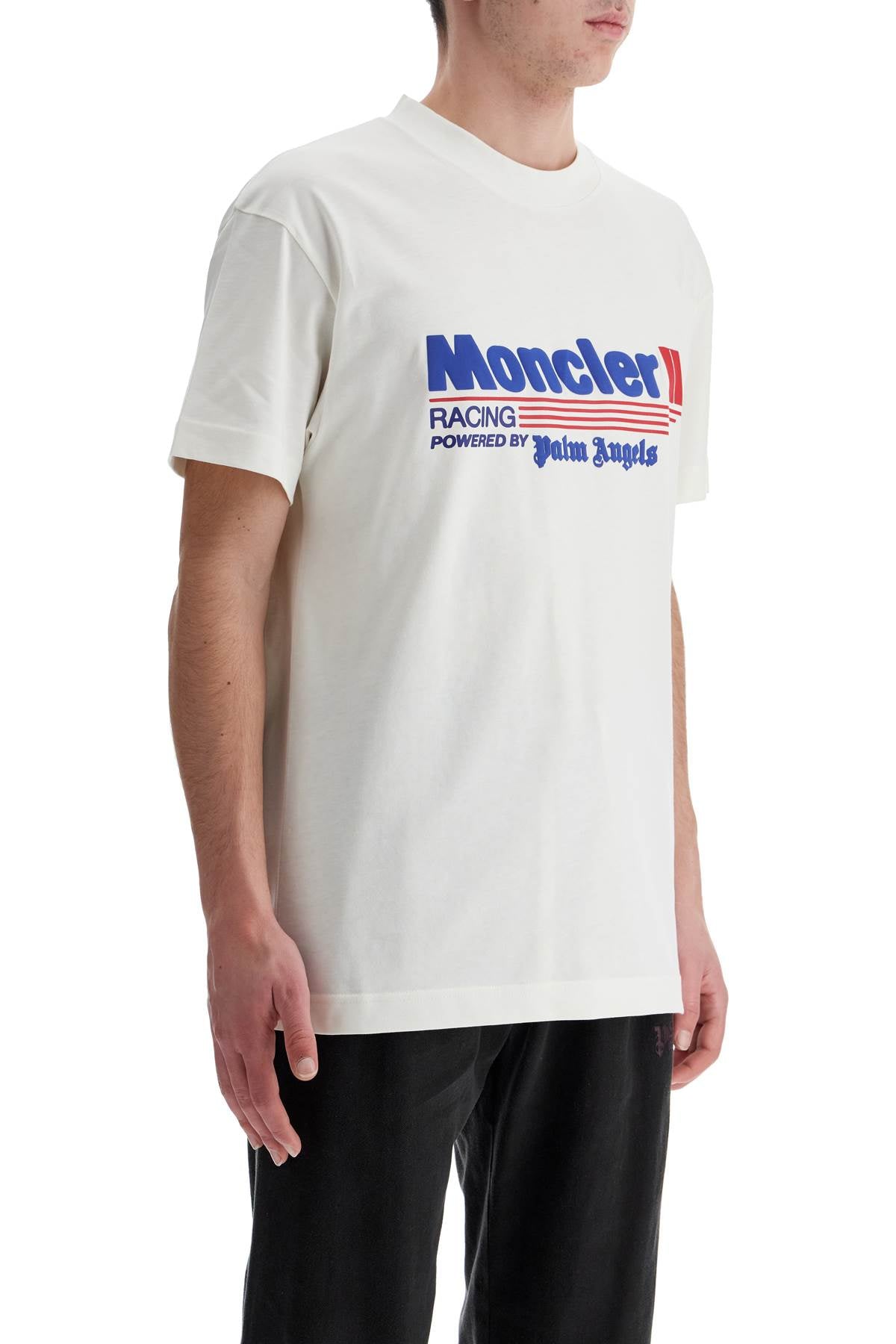 Moncler X Palm Angels White Cotton T-Shirt With Racing Logo