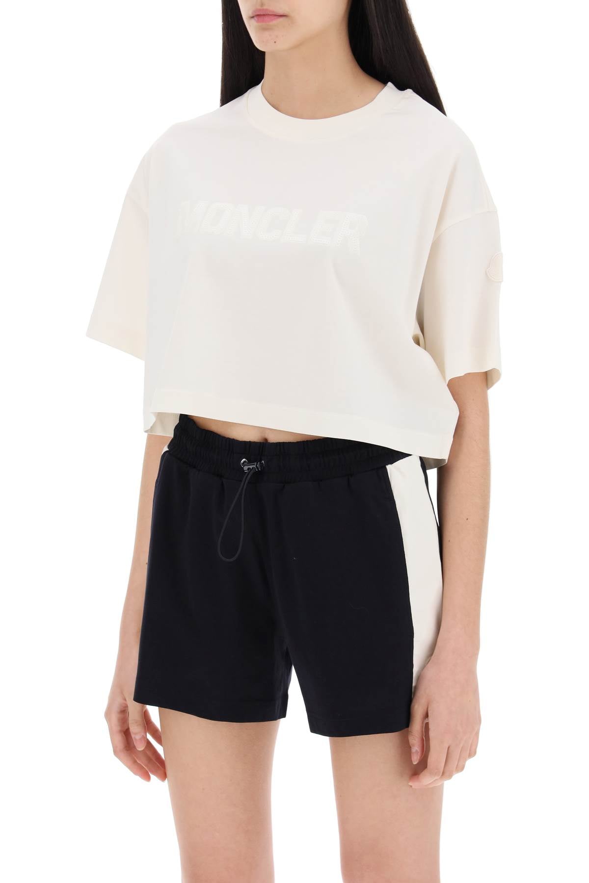 Moncler Cropped T-Shirt With Sequin Logo