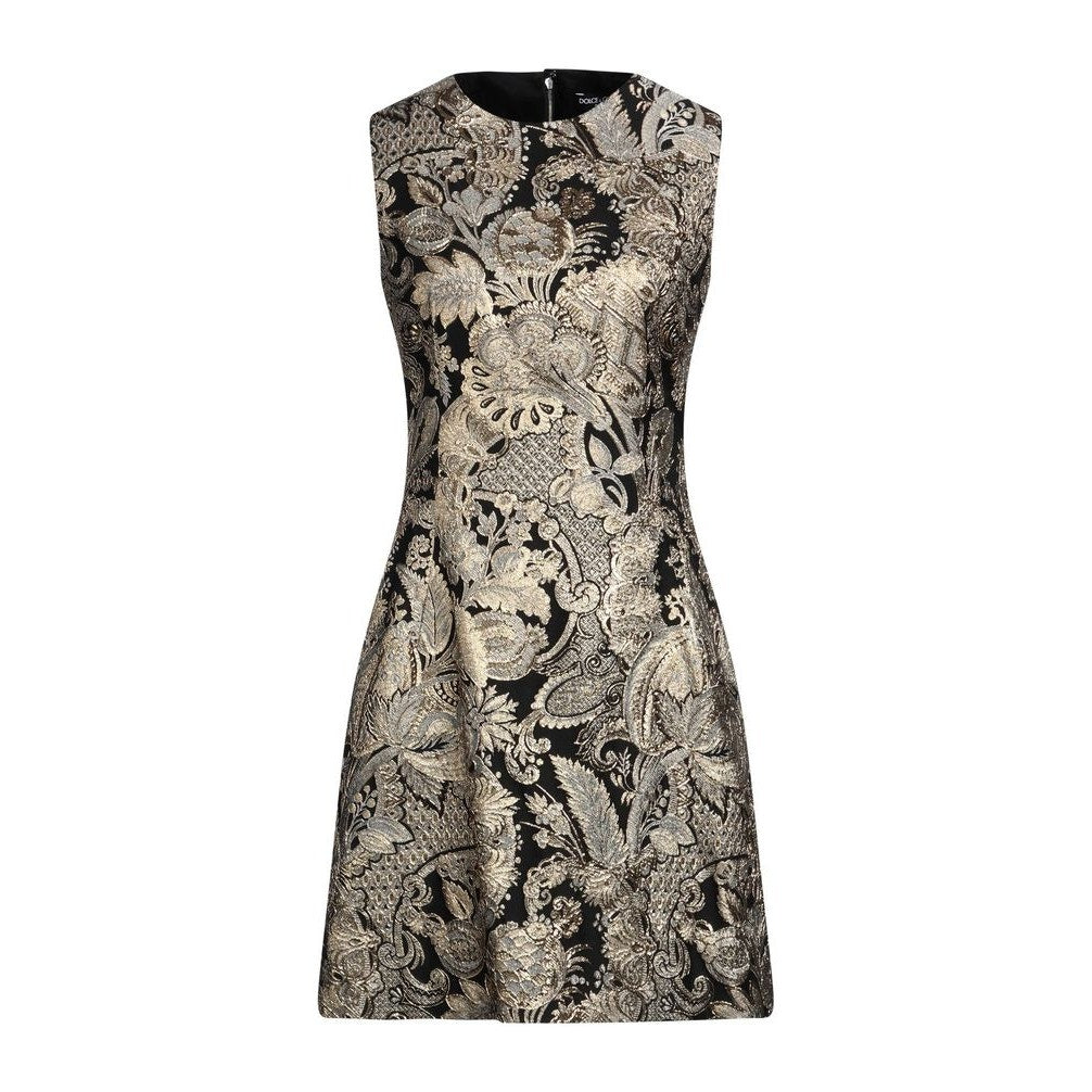 DOLCE & GABBANA Gold Metallic  Jacquard Sleeveless Mini Dress 42 M