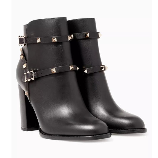 Valentino Garavani Rockstud Black Ankle Boots in Calfskin 35.5
