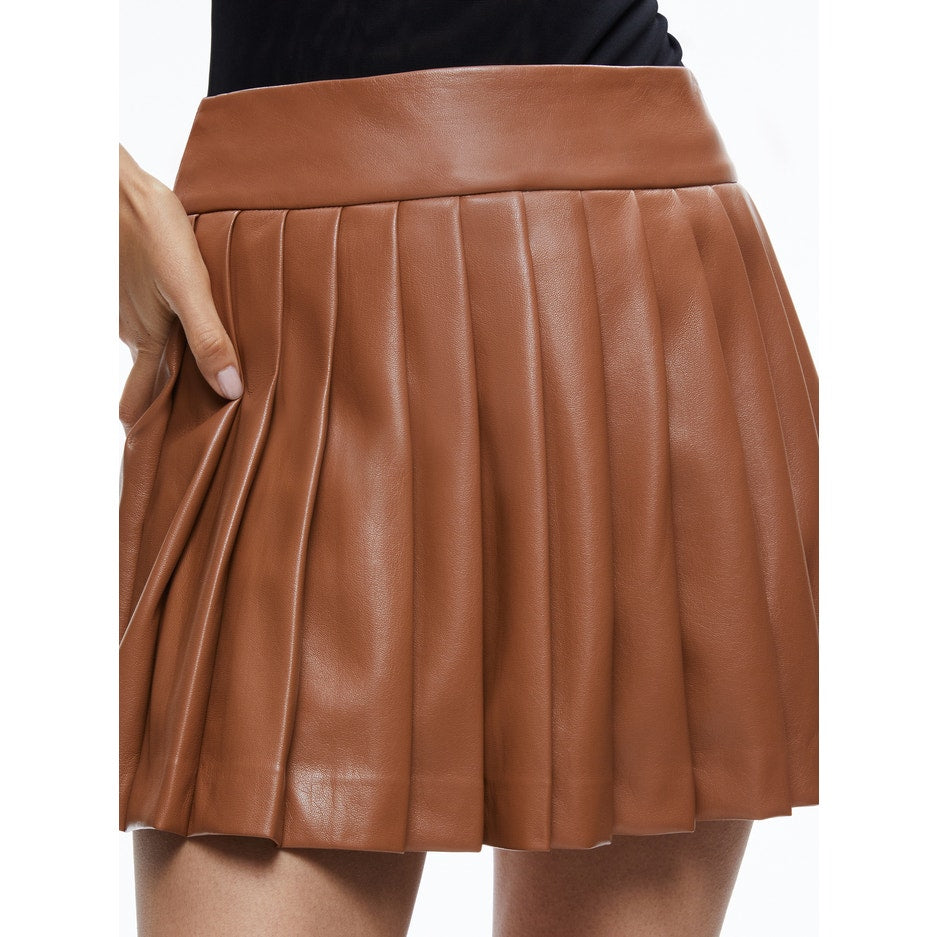 Alice + Olivia Pura Vegan Leather Pleated Skort Brown