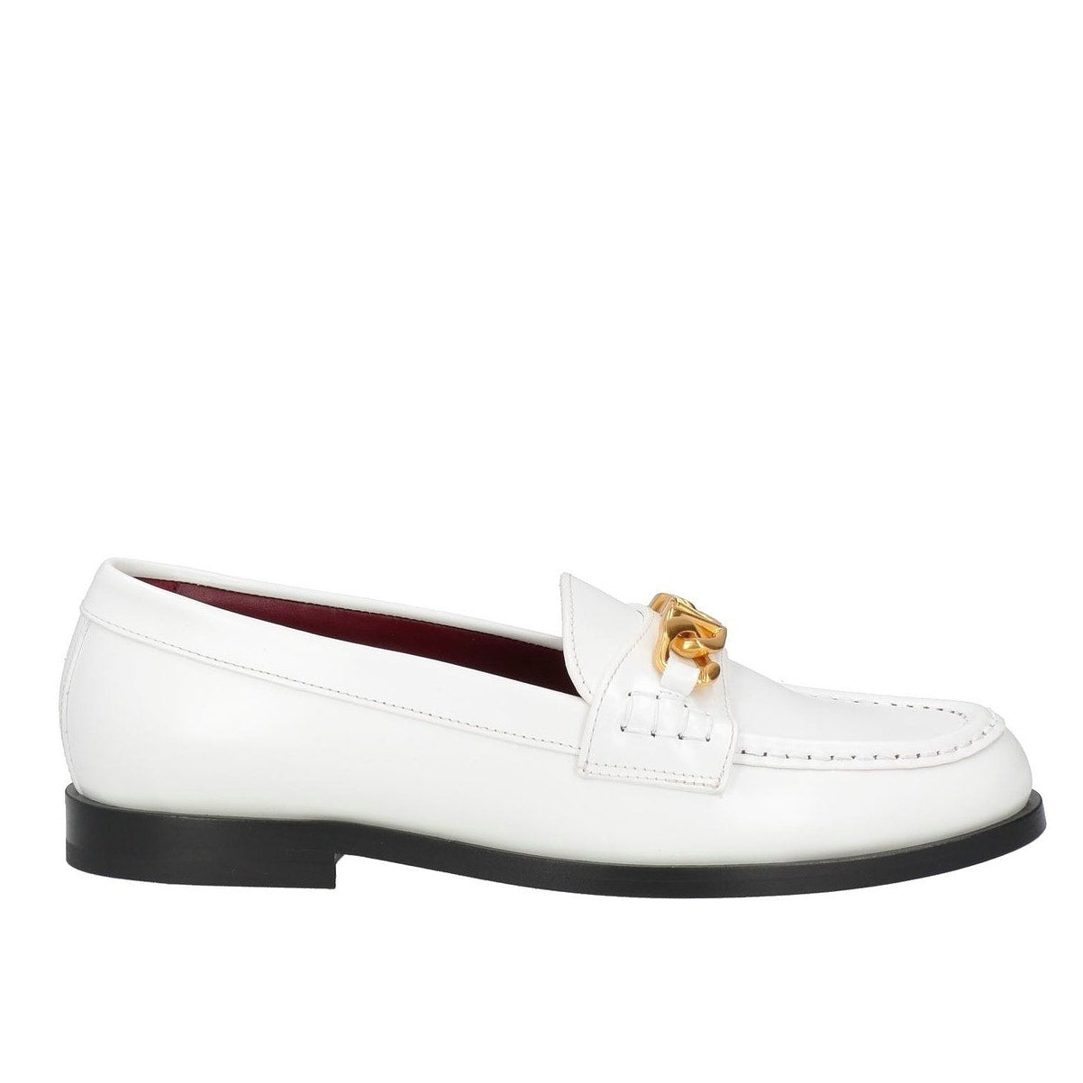 NIB Valentino Garavani  vlogo chain Leather Loafers White Gold 38.5