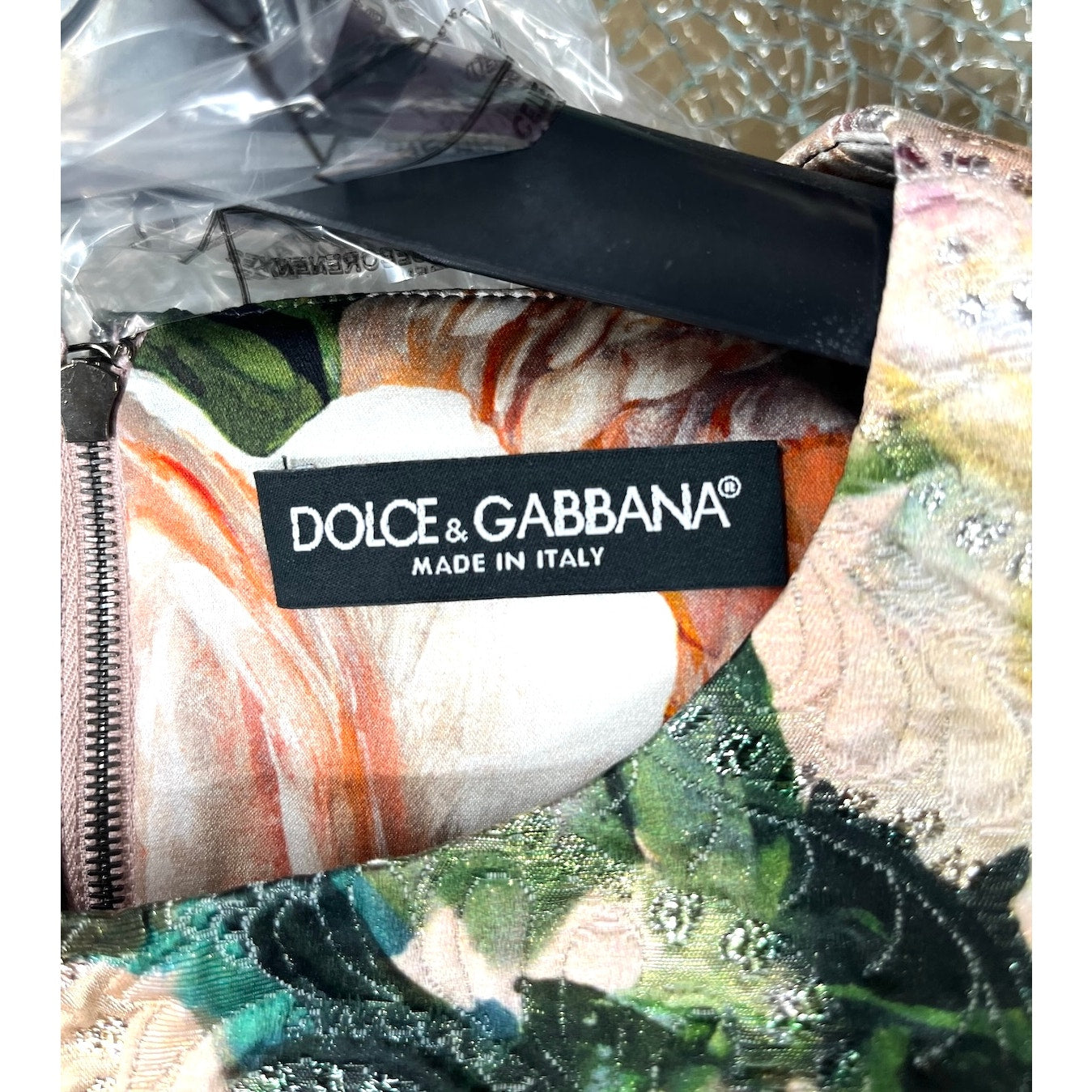 NWT DOLCE & GABBANA Metallic Floral-Print Cotton-Blend Brocade Mini Dress