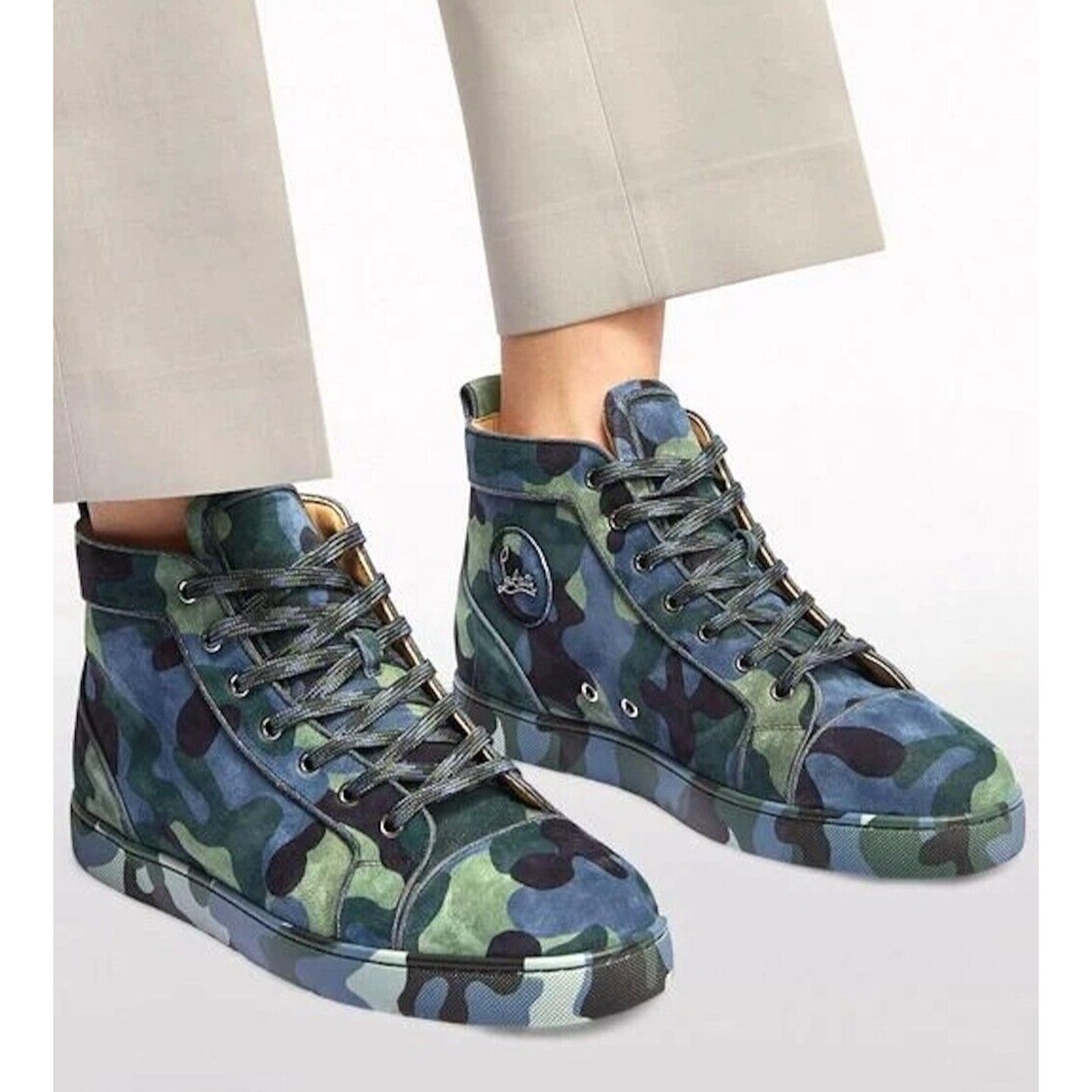Christian Louboutin Louis Orlato Camouflage Suede Sneaker Blue Green