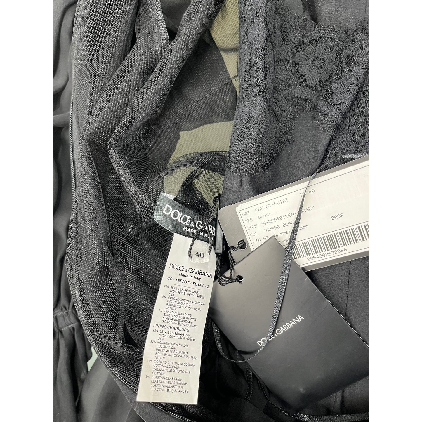 DOLCE & GABBANA Black Gathered silk-blend chiffon Mini Dress 40 S