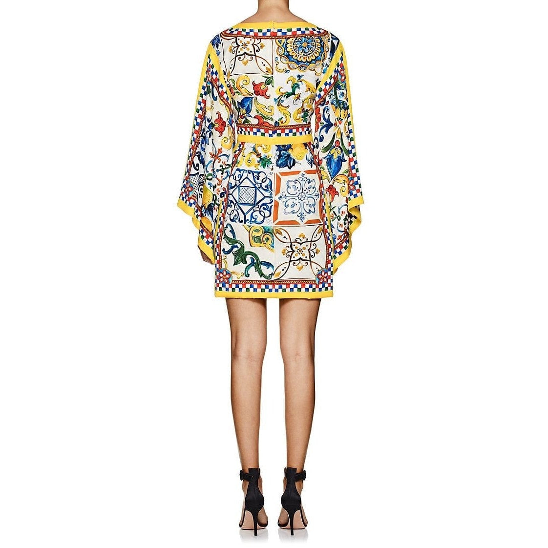 NWT Dolce & Gabbana White Yellow Majolica print Silk Charmeuse Dress IT 40 S