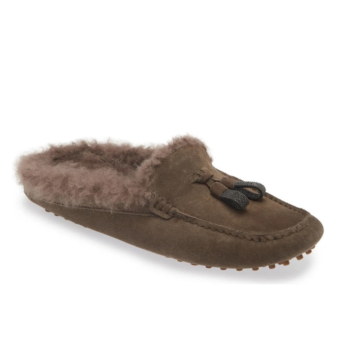 Brunello Cucinelli Monili-embellished Shearling Mule Slippers