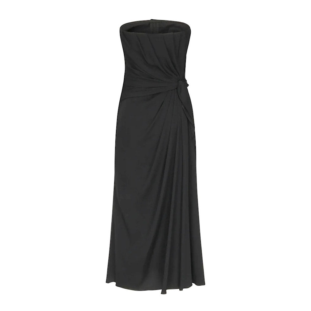 DOLCE & GABBANA Strapless Ruched Midi Dress Black 40 S