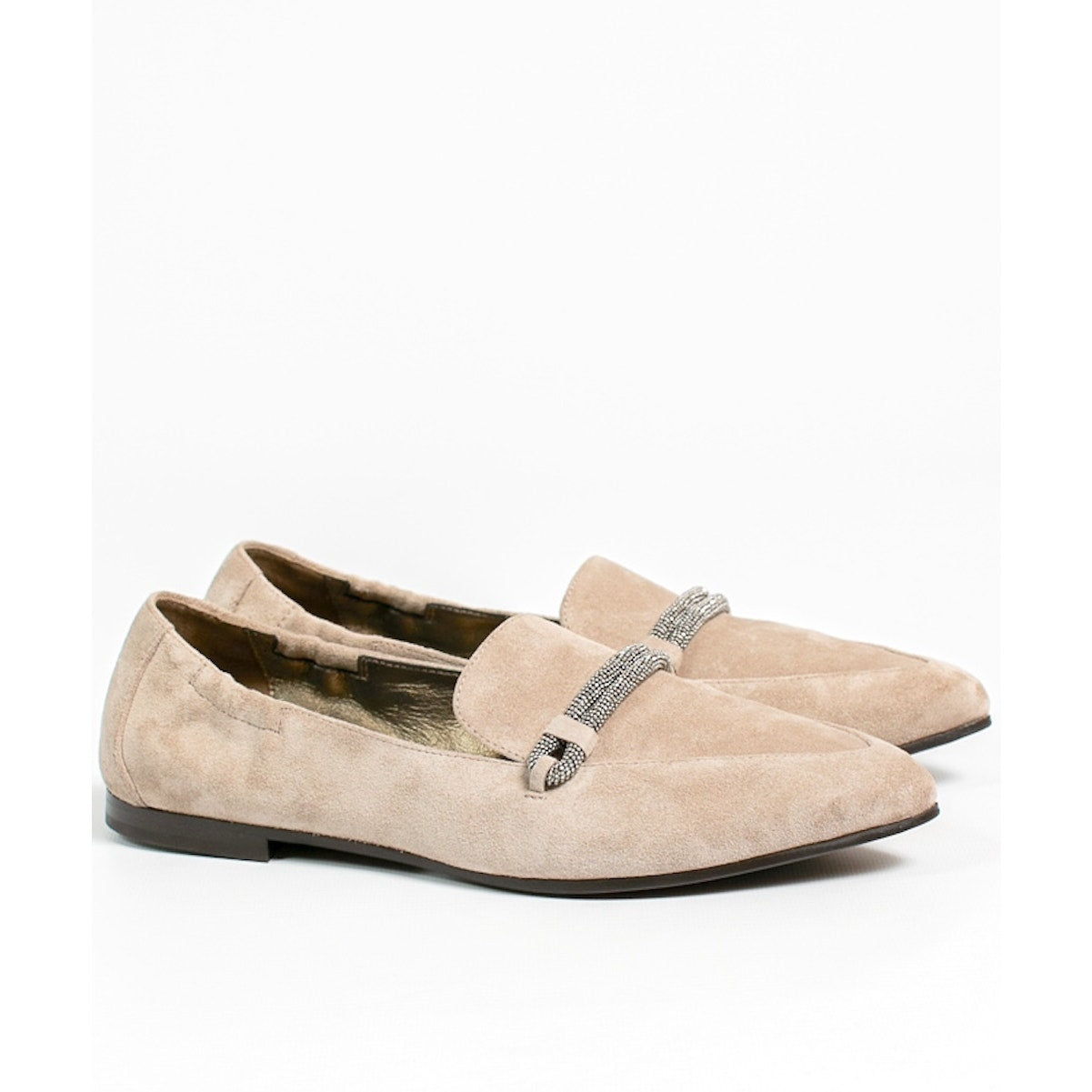 Brunello Cucinelli Woman's Suede Beaded Loafers Grey 36