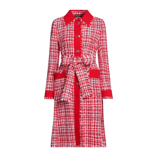 NWT Dolce & Gabbana Tweed Belted Coat Red White  40 / S