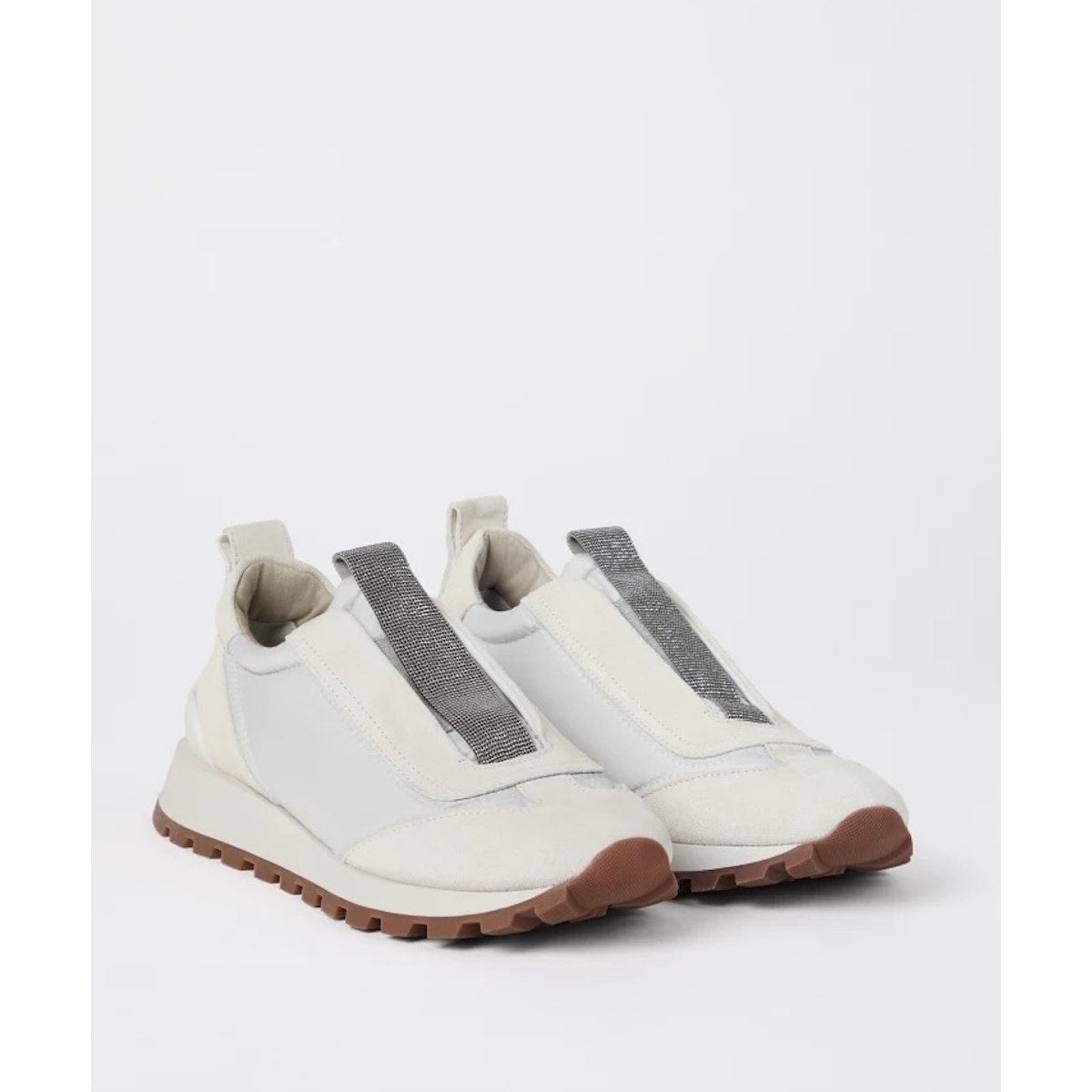 Brunello Cucinelli monili-embellished Suede Techno Fabric slip-on sneakers White