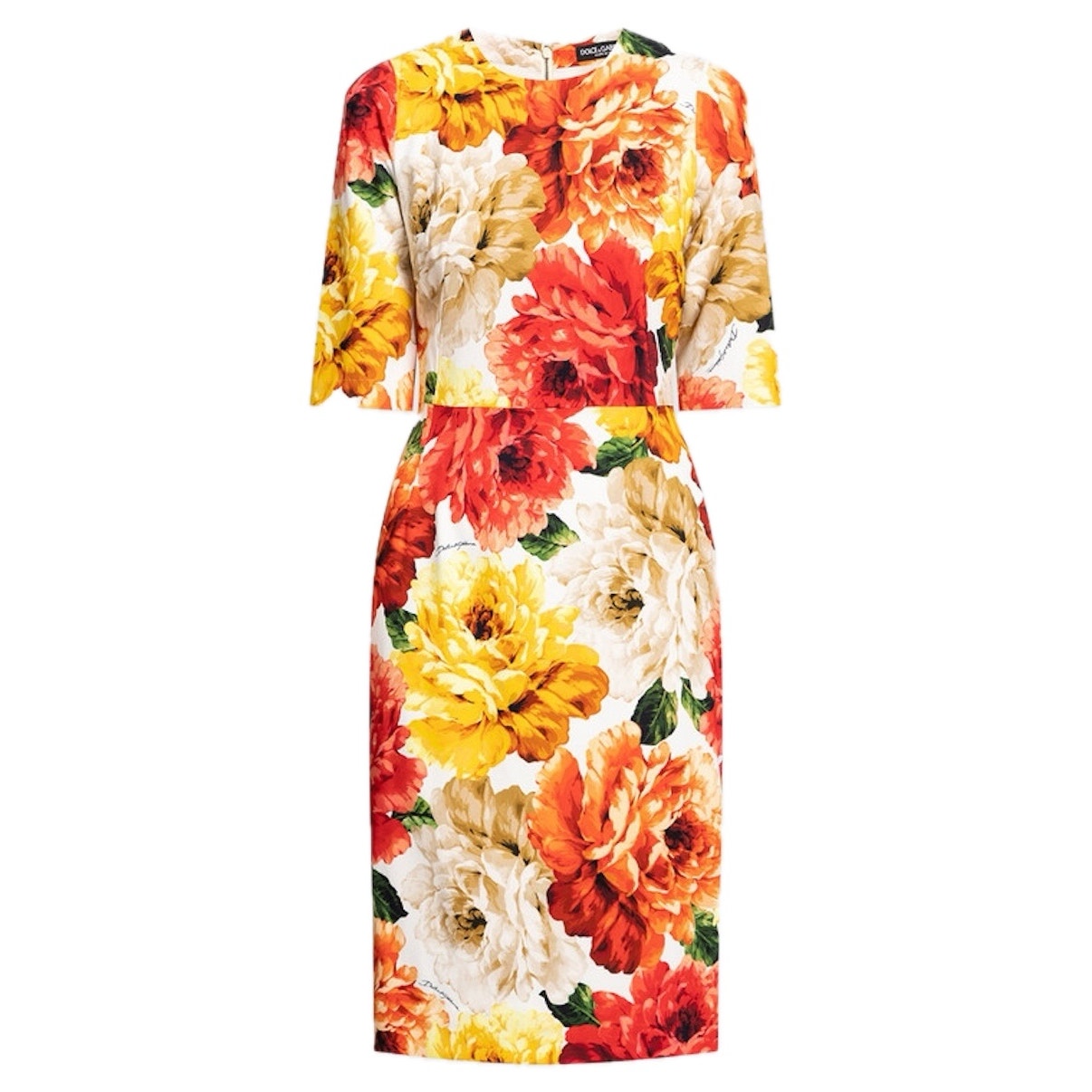 NWT Dolce & Gabbana Multicolor Marigold Floral Print Sheath Midi Dress IT 38 XS