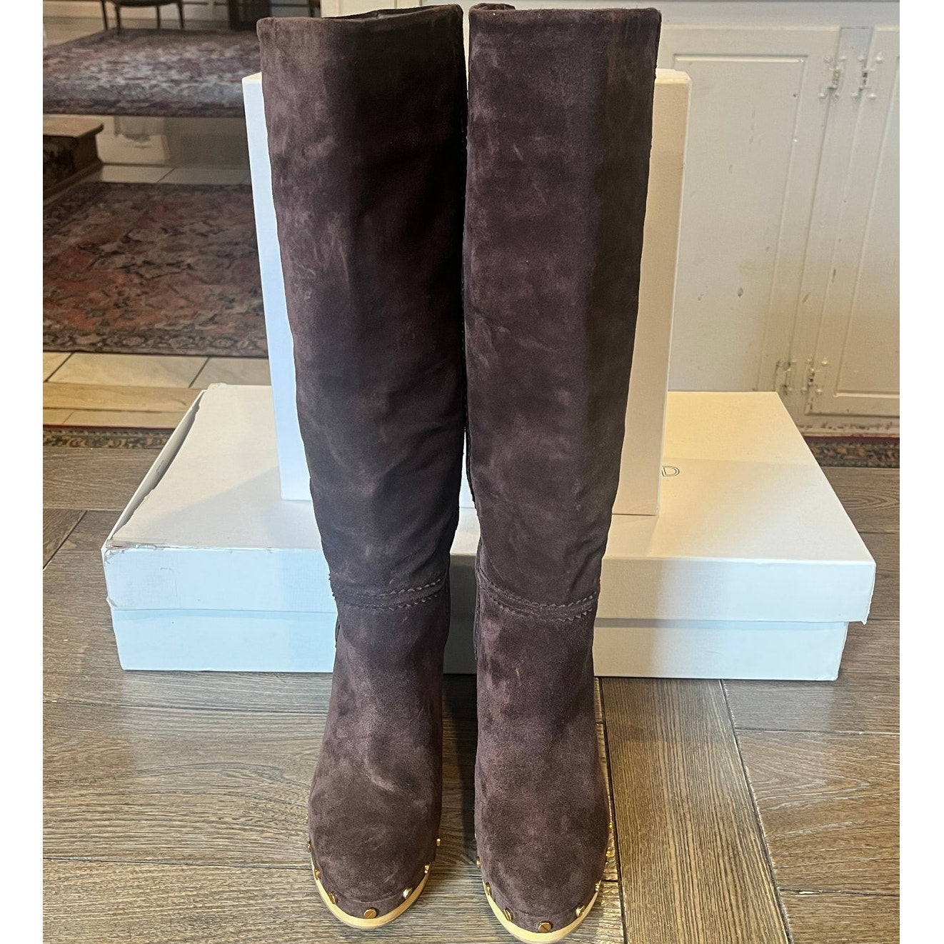 Veronica Beard Glendale Block heel Clog Knee Boots Brown 8