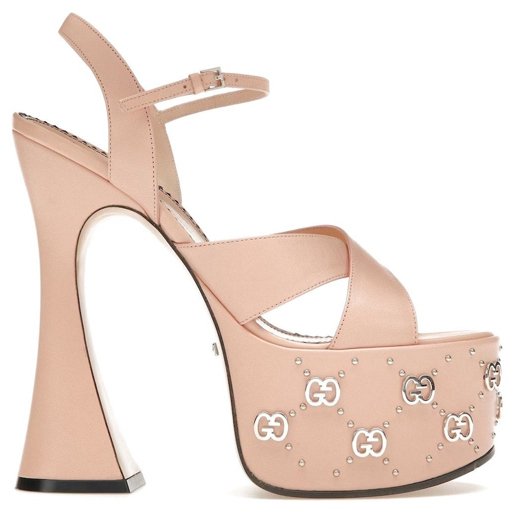 Gucci GG Embellished Pink Platform sandal Silver Interlocking G Studs 41