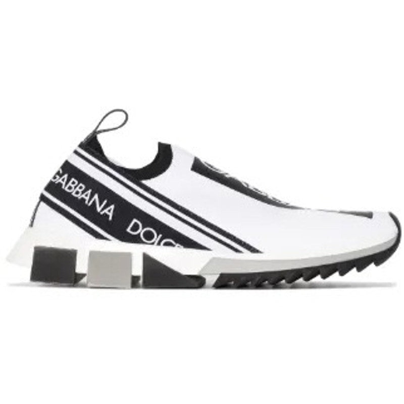 Dolce & Gabbana Sorrento Logo Print Stretch Knit Slip-On Sneakers White Black