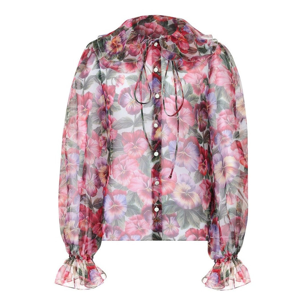 NWT  Dolce & Gabbana Floral Print Blouse Silk Shirt Multicolor IT 36 XXS