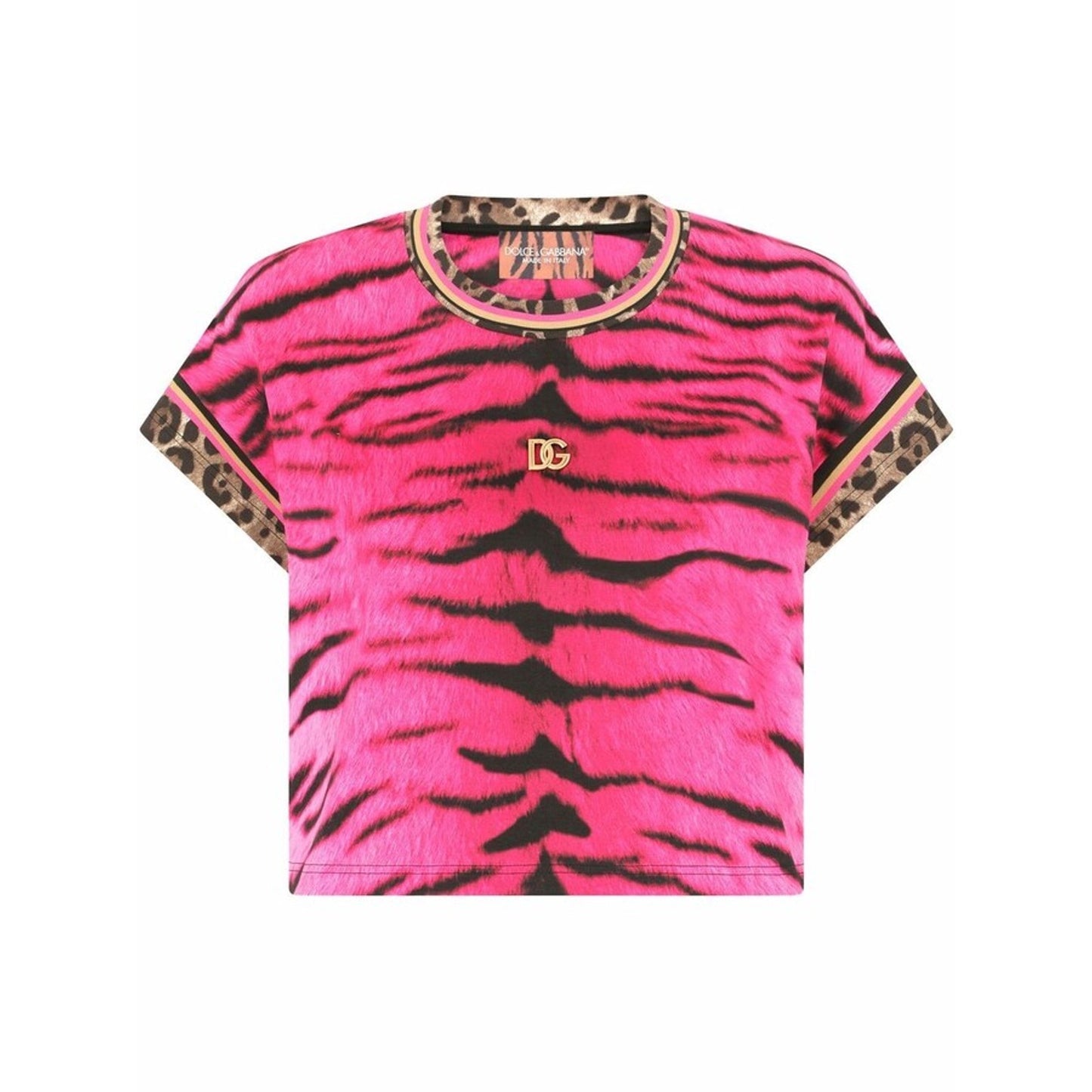 NWT Dolce & Gabbana leopard trim zebra print T-shirt Pink IT 42 M