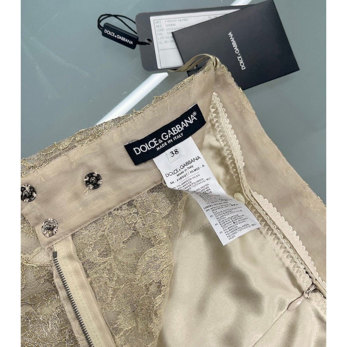 NWT Dolce & Gabbana Metallic Gold Lace Brocade Midi Skirt IT 38 US XS