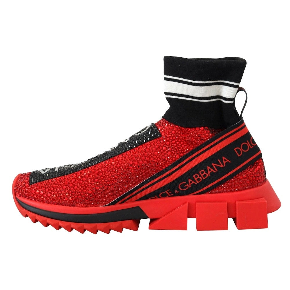 Dolce & Gabbana Red Bling Rhinestone  Sorrento Sneakers Socks