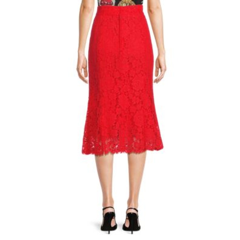 NWT Dolce & Gabbana Red corded Lace Midi Skirt IT 38 US XS