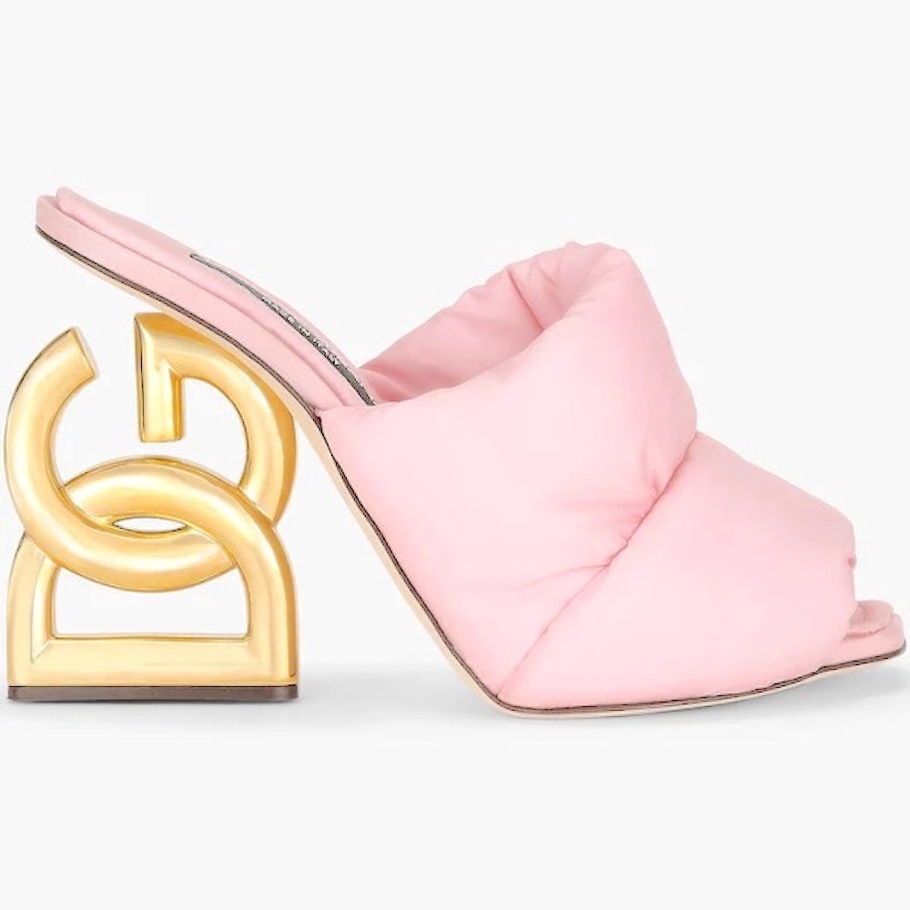Dolce & Gabbana Quilted Interlocking Dg Heel Piumino Slide Sandal Pink