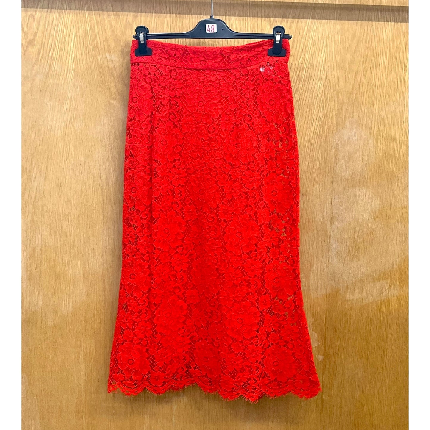 NWT Dolce & Gabbana Red corded Lace Midi Skirt IT 38 US XS
