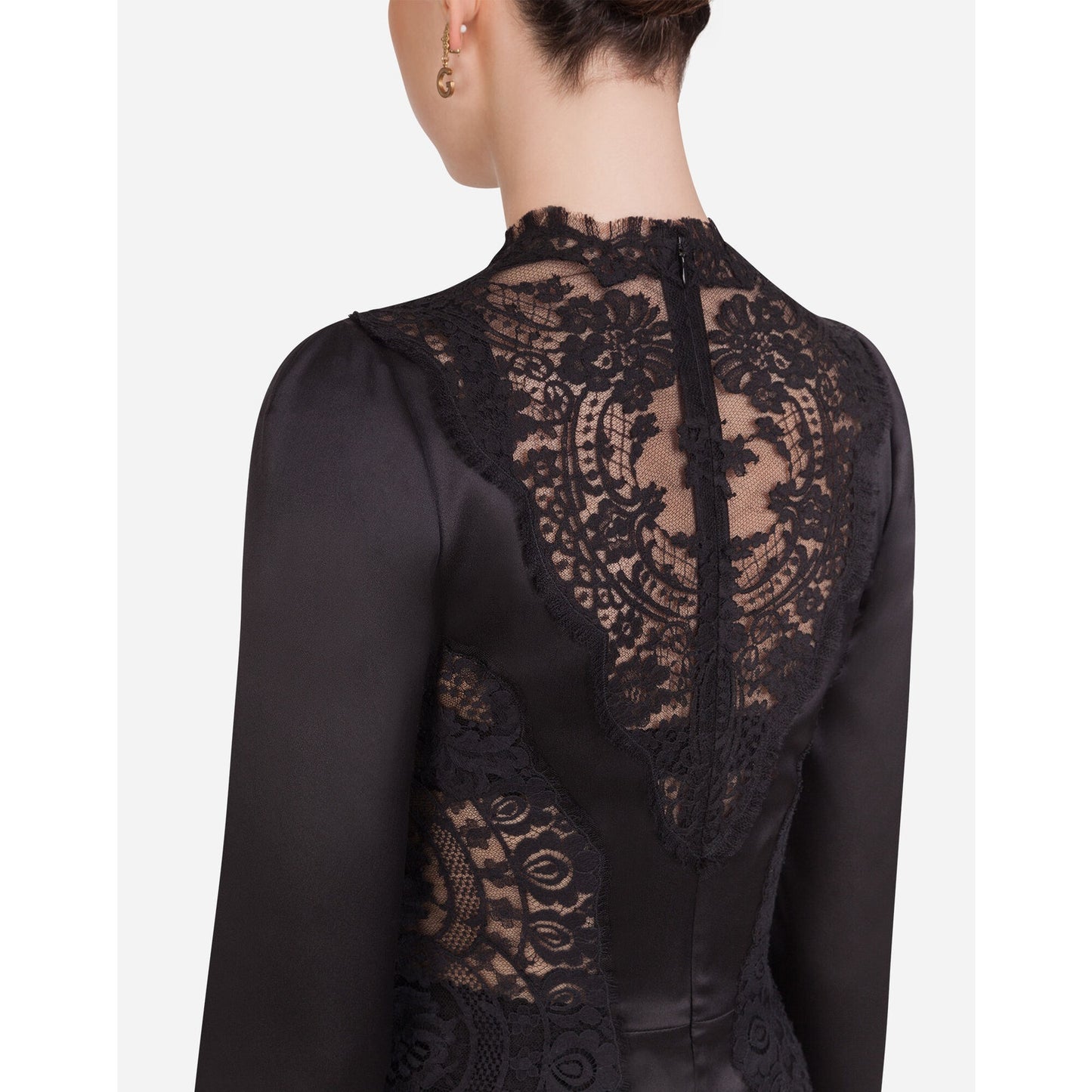 NWT Dolce & Gabbana Chantilly Lace Silk Satin Midi Dress Black IT 40 US S