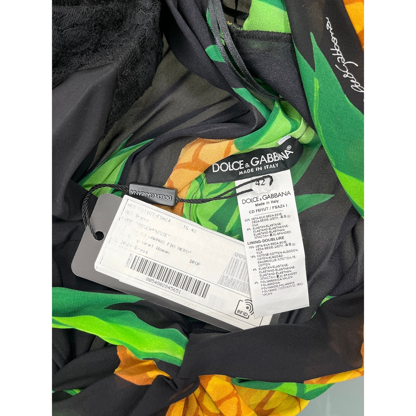 Dolce & Gabbana Runway Pineapple Wrap Silk Mini Dress Multicolor IT 40 S