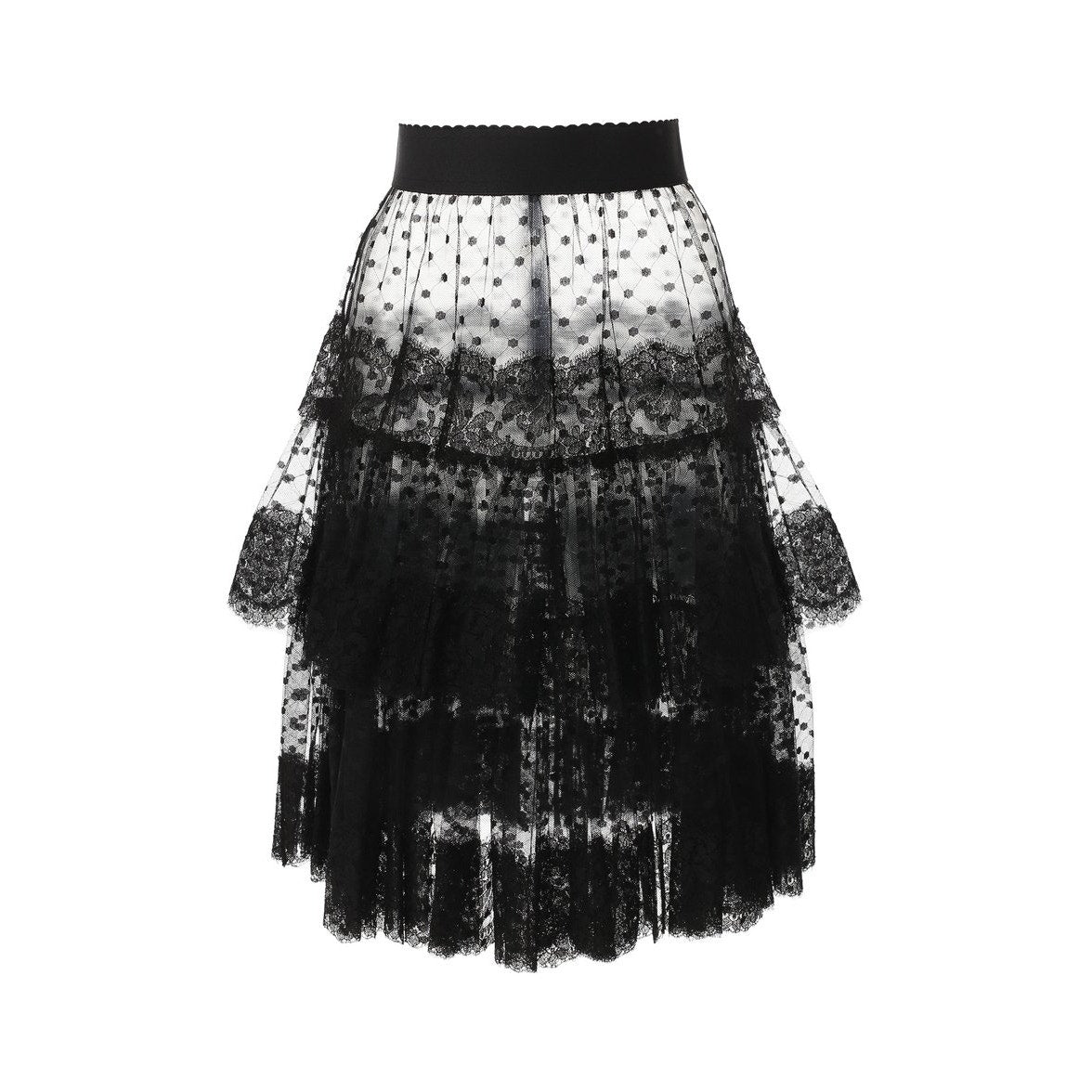 NWT Dolce & Gabbana Black Lace-trimmed Tiered Tulle Midi Skirt  IT 40 US S