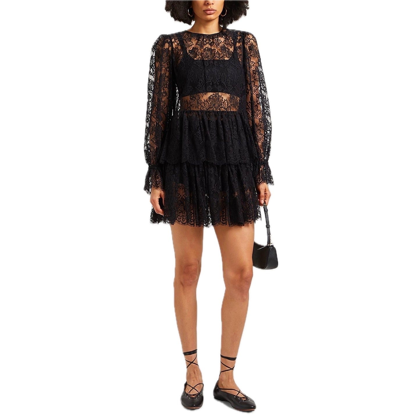 NWT Dolce & Gabbana Black Ruffled Short Lace Dress 40 S